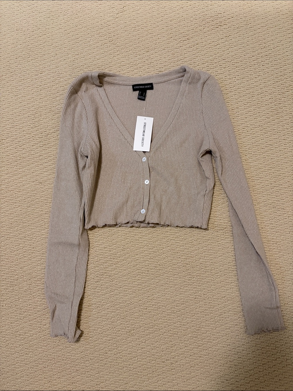 Urban | Ribbed Cropped Tan Cardigan